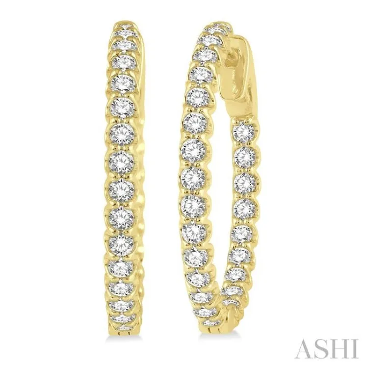 1 1/2 Ctw Inside-Out Round Cut Diamond Hoop Earrings in 14K Yellow Gold