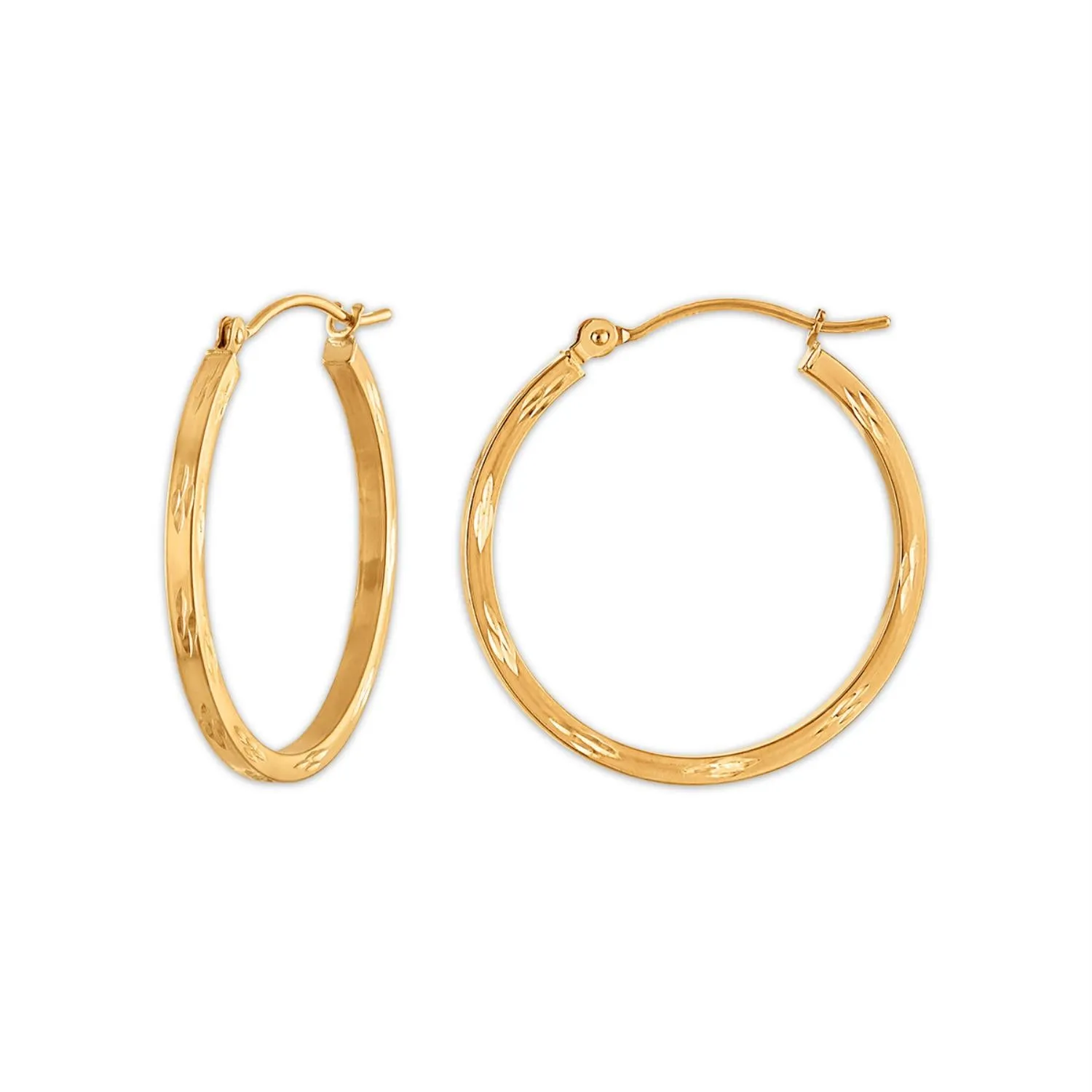 10KT Flat Diamond Cut Gold Hoop Earrings