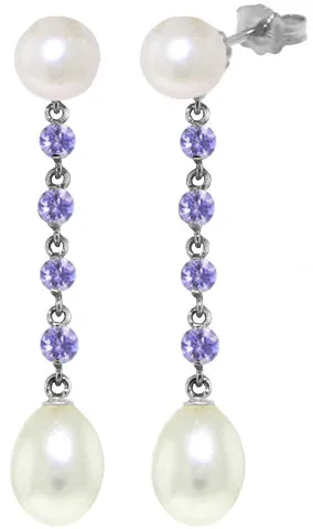 11 Carat 14K Solid Yellow Gold Chandelier Earrings Tanzanite Pearl