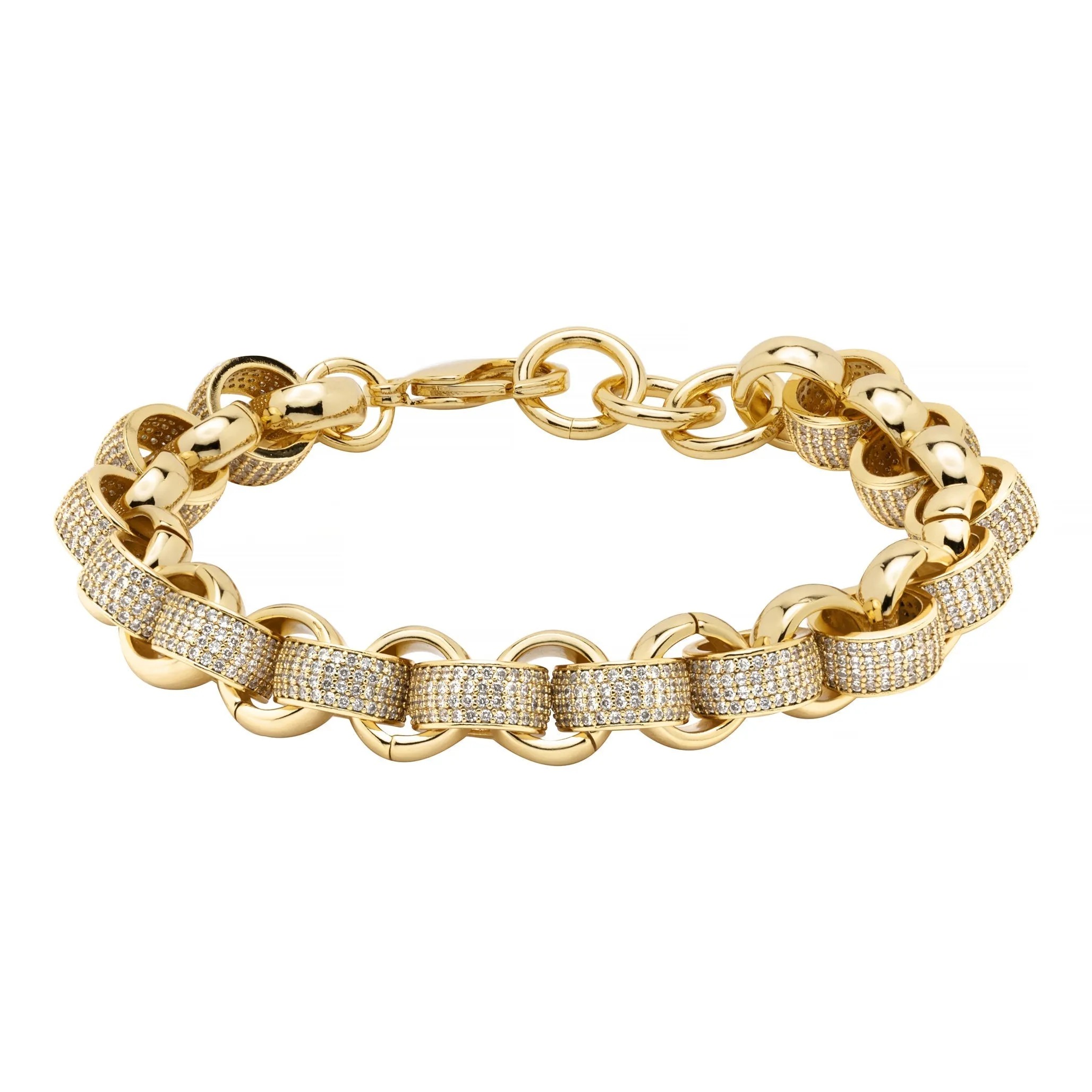 12mm Gold Pattern Belcher Bracelet Stones 8/9 Inch