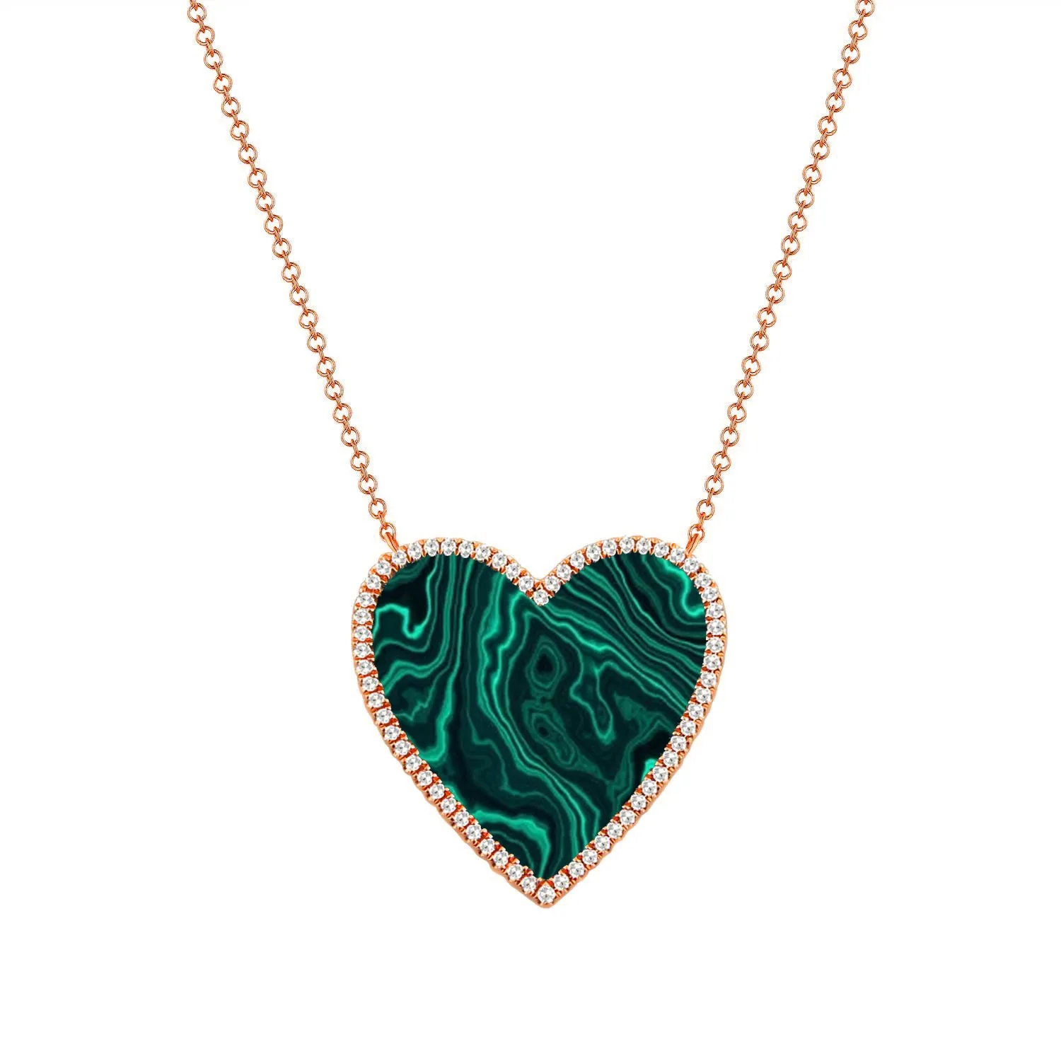 14k Gold Diamond & Malachite Heart Necklace