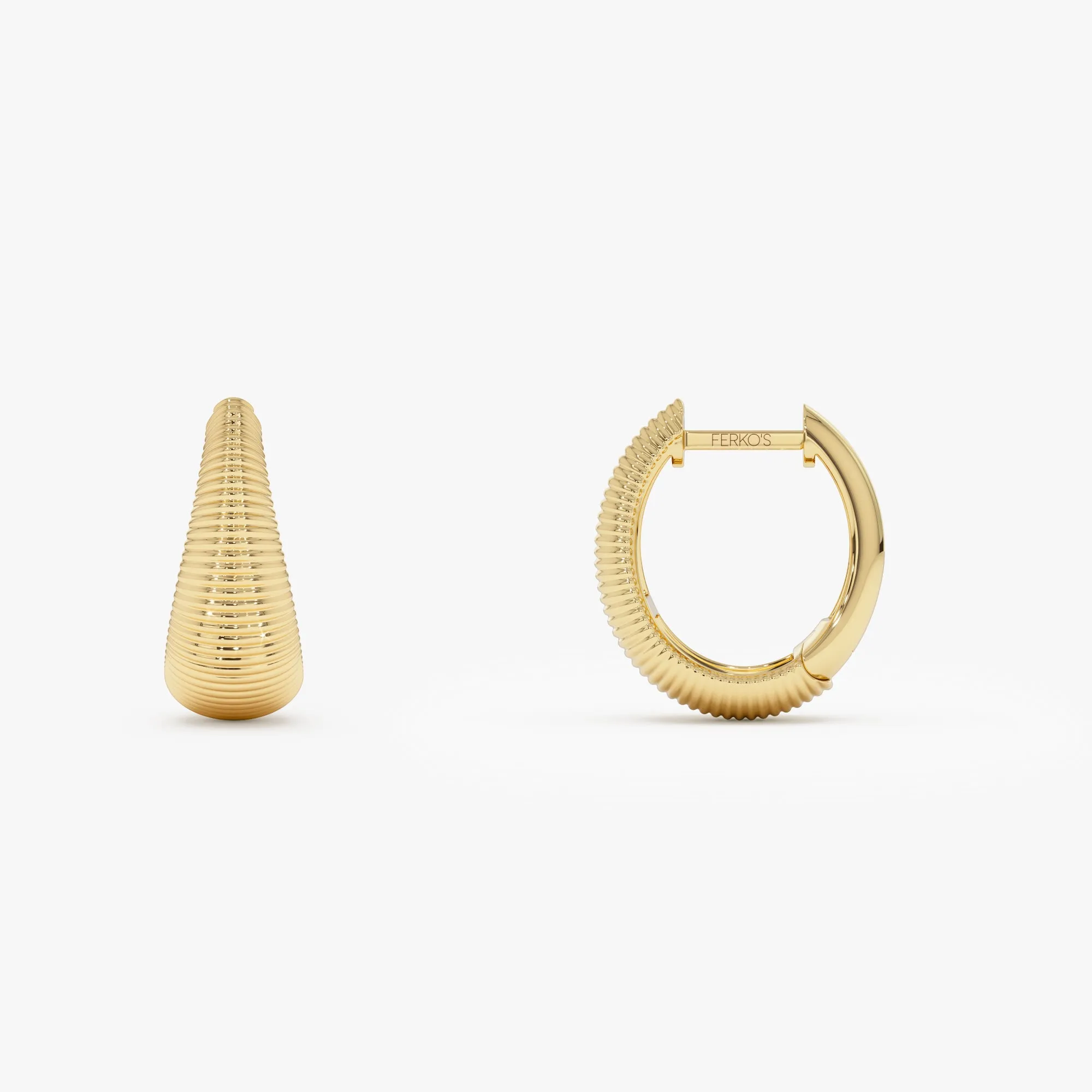 14k Gold Ribbed Teardrop Hoop Earrings