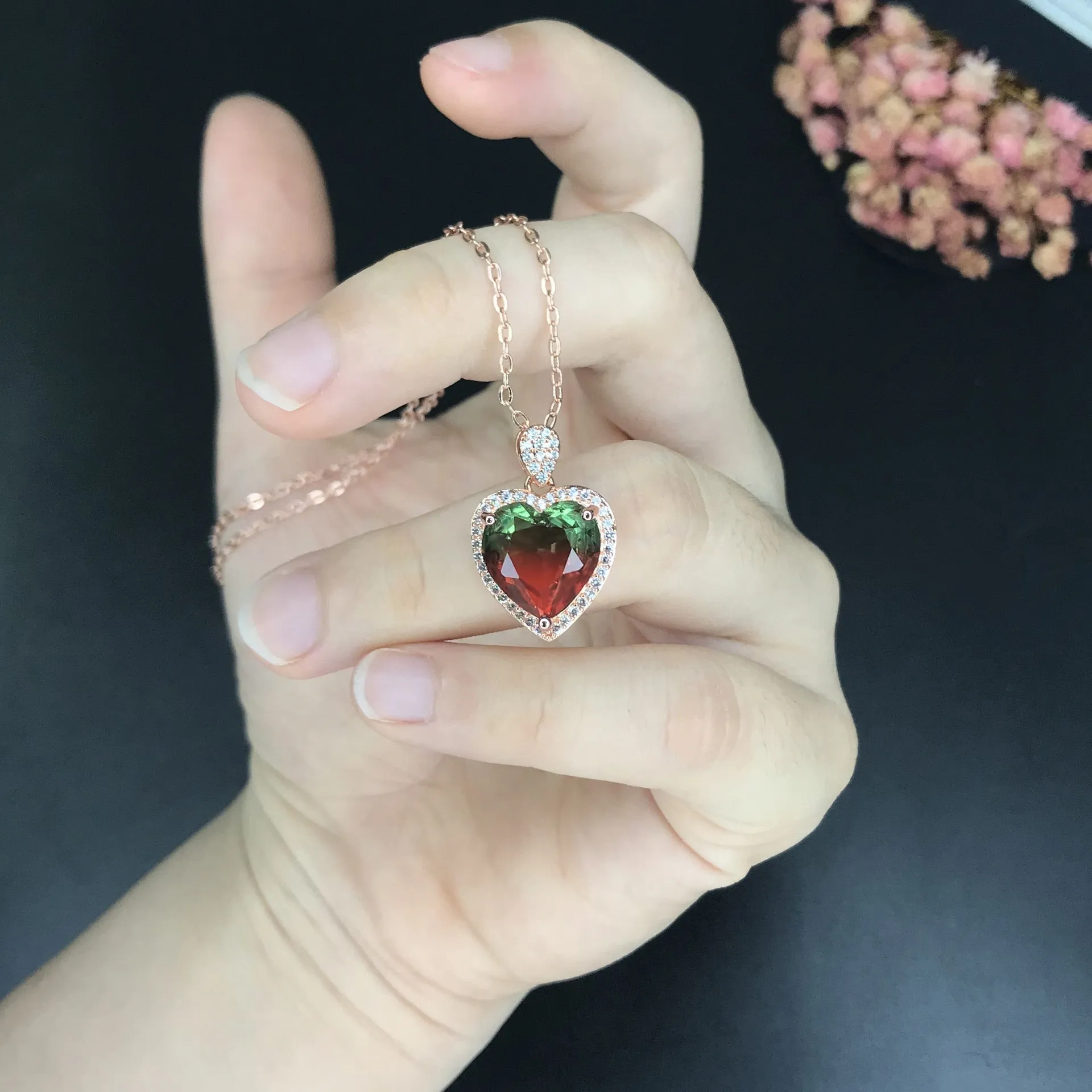 14K Rose Gold Rubellite Gemstone Pendant