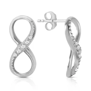 14K Solid White Gold Infiniti Earrings w/ Natural Diamonds