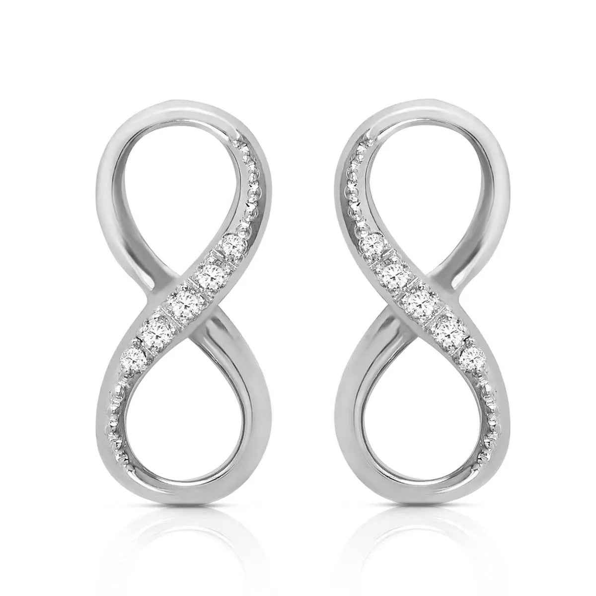 14K Solid White Gold Infiniti Earrings w/ Natural Diamonds