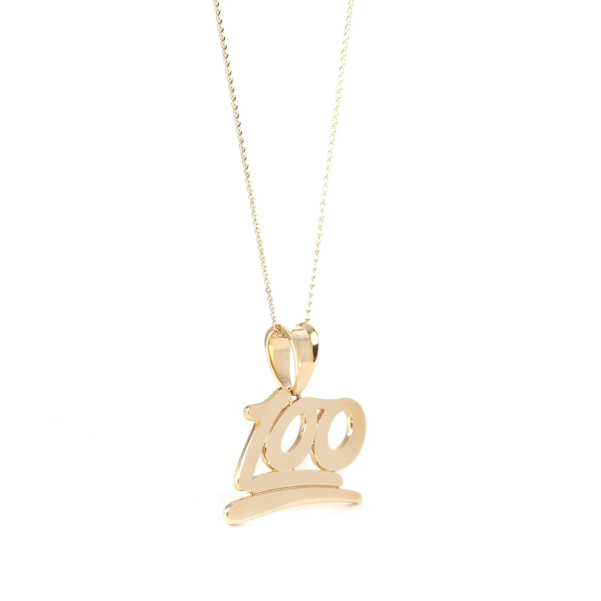 14k Yellow Gold "100" Pendant Necklace