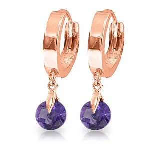 1.5 Carat 14K Solid Rose Gold Hoop Earrings Natural Amethyst