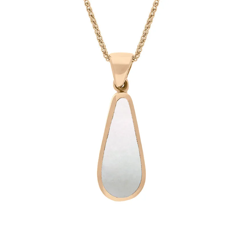 18ct Rose Gold Blue John Mother Of Pearl Small Double Sided Pear Cut Fob Necklace