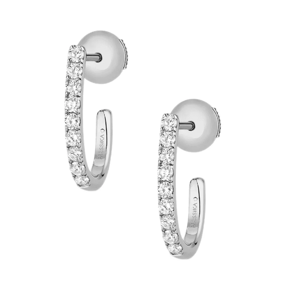 18ct White Gold Gatsby Pave Set Diamond Huggie Style Hoop Earrings