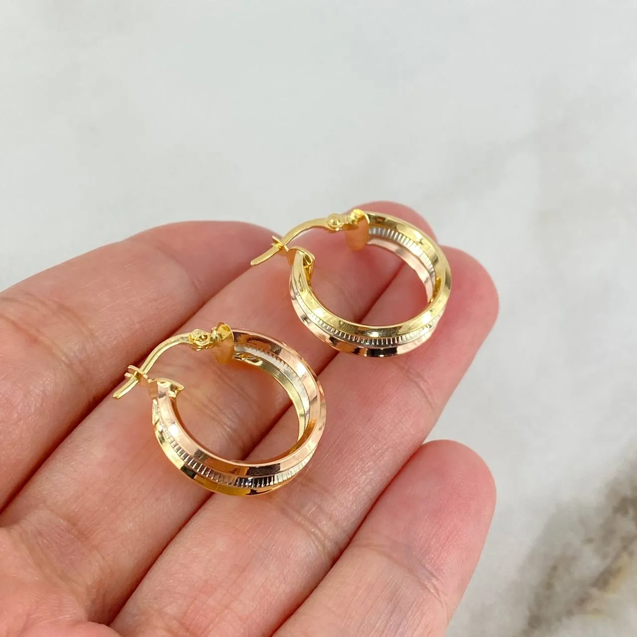 18K Three Colour Gold Aleja Dotted Hoop Earrings 2.4gr / 0.83in