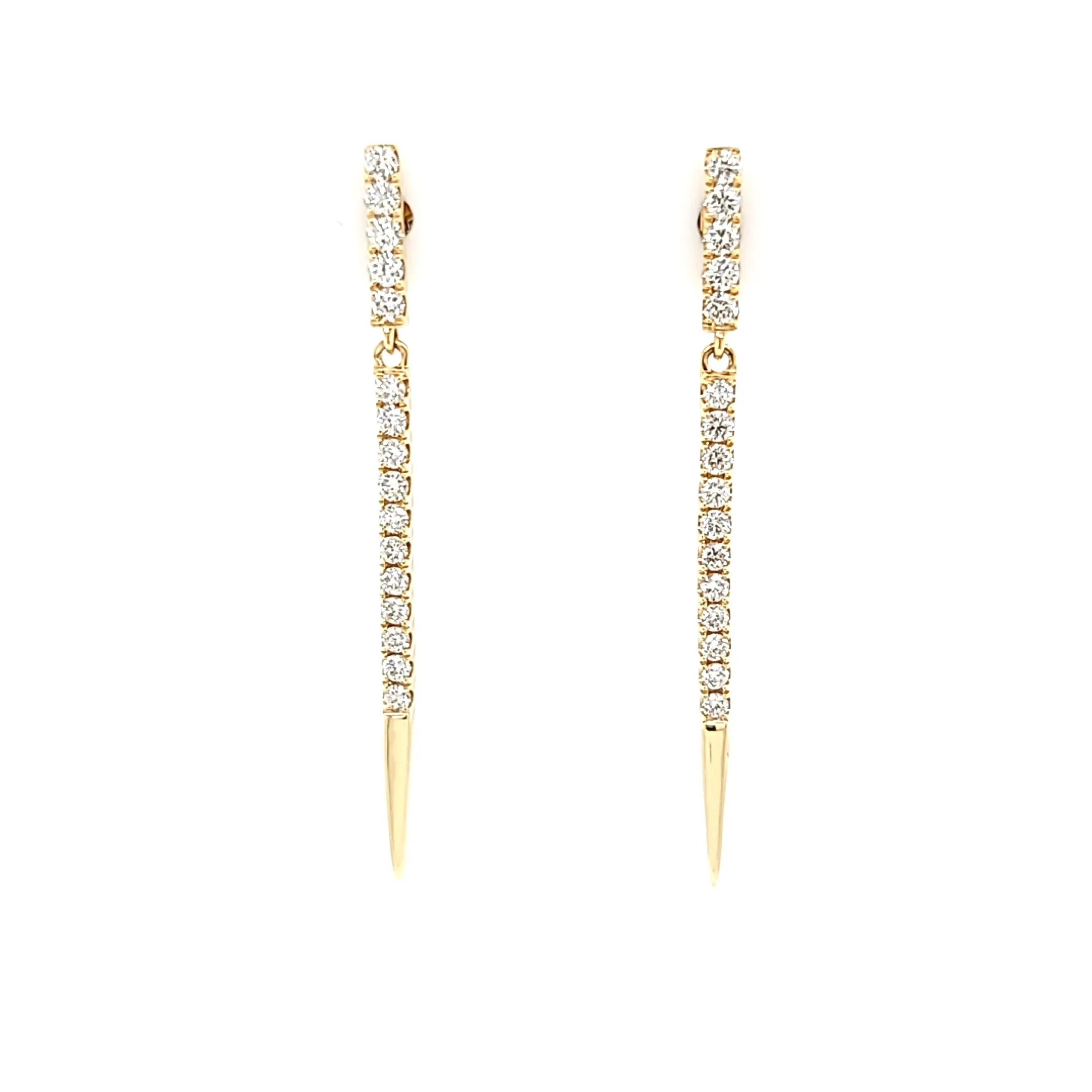 18k Yellow Gold Diamond Point Dangle Earrings (I7727)