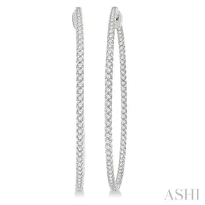 3 ctw Round Cut Diamond In & Out 2-Inch Hoop Earring in 14K White Gold