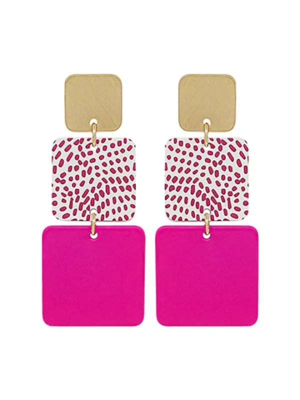 3 Square Color Coated Drop Earrings