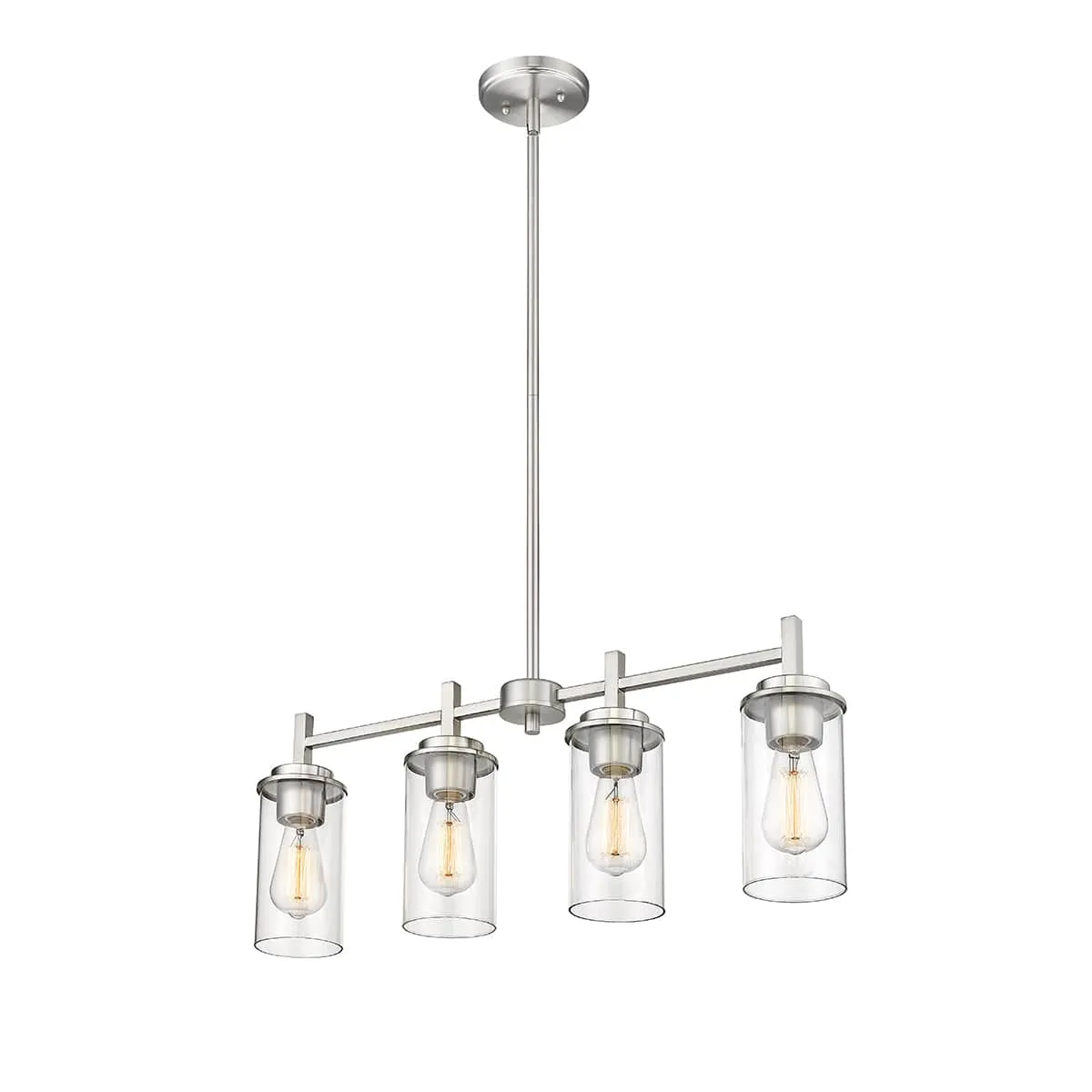 4 Lamps Janna Island Chandelier - Brushed Nickel Finish - Clear Glass - 28in Diameter - E26 Medium Base