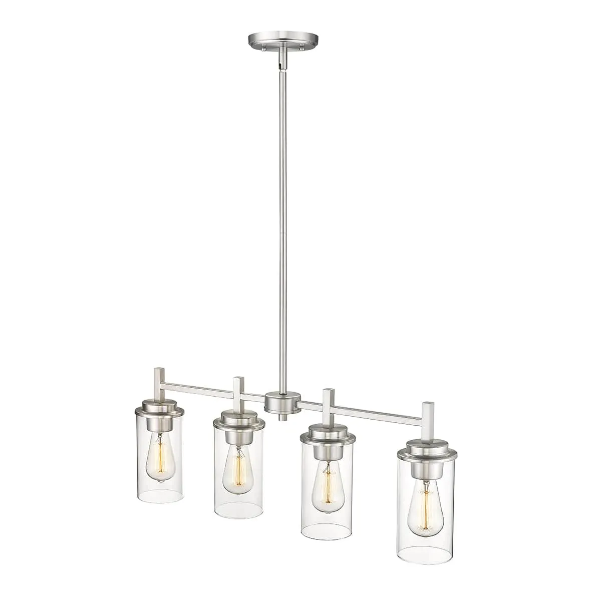 4 Lamps Janna Island Chandelier - Brushed Nickel Finish - Clear Glass - 28in Diameter - E26 Medium Base