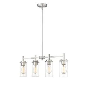 4 Lamps Janna Island Chandelier - Brushed Nickel Finish - Clear Glass - 28in Diameter - E26 Medium Base