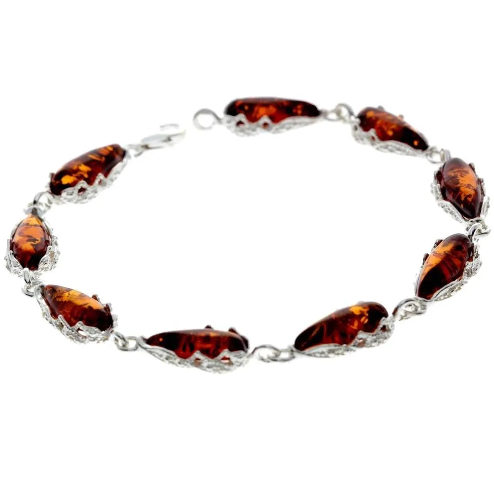 925 Sterling SilveR & Baltic Amber Modern Link Bracelet - G500