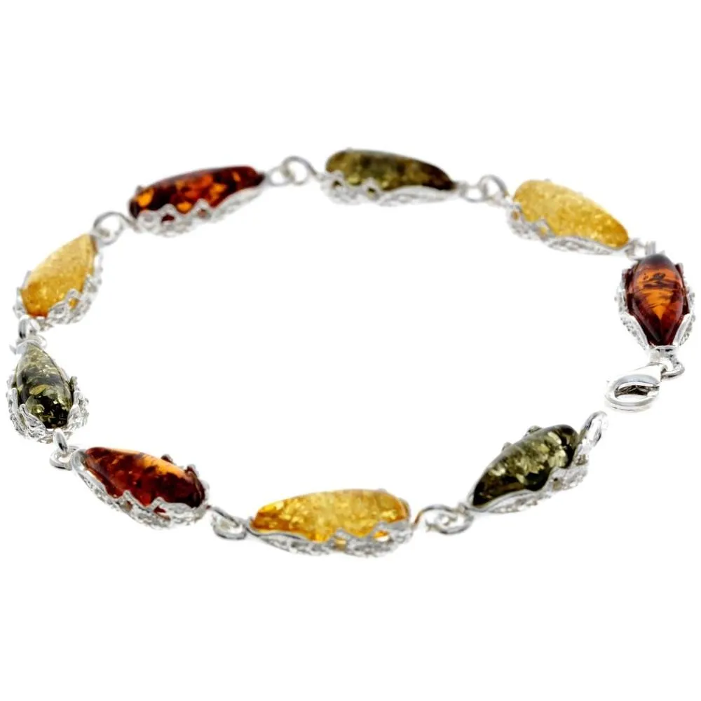 925 Sterling SilveR & Baltic Amber Modern Link Bracelet - G500