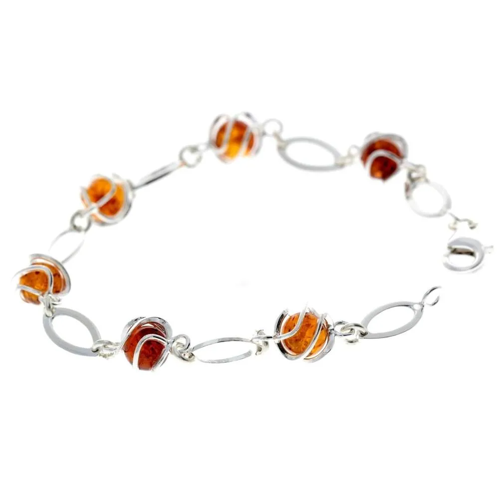 925 Sterling Silver & Baltic Amber Modern Link Bracelet - GL502