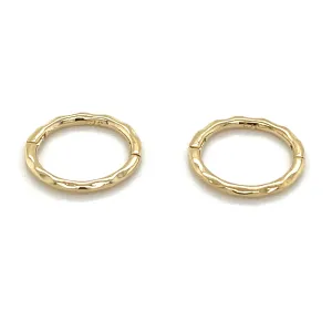 9ct Yellow Gold Hammered Effect Clicker Hoop Earrings