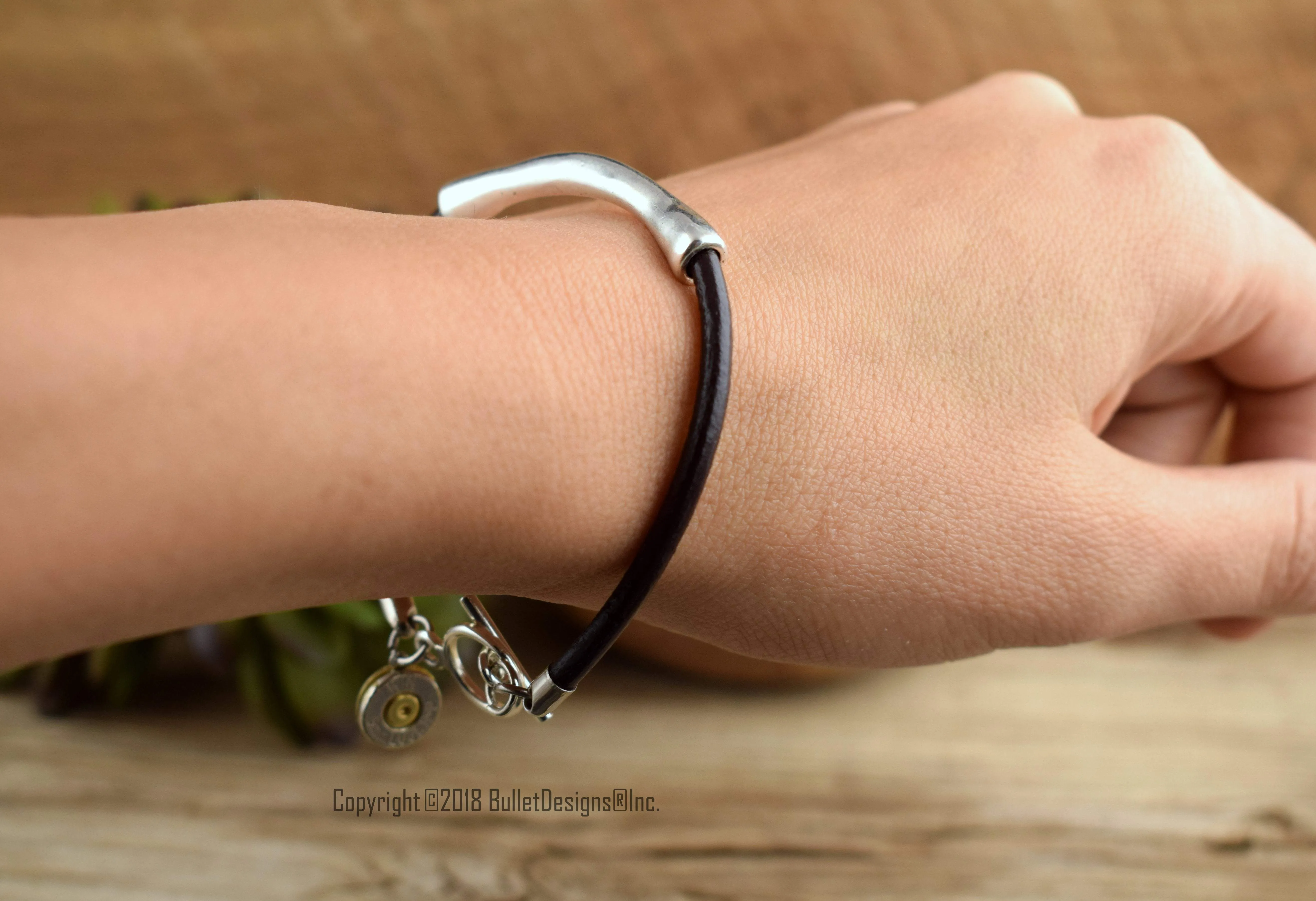 9mm Dark Brown Leather Cord Bullet Bracelet