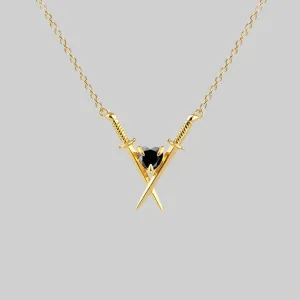 ABJURE. Crossed Swords & Onyx Heart Necklace - Gold