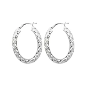 Acotis Silver Hoop Earrings Dia Cut Oval G51071-V4