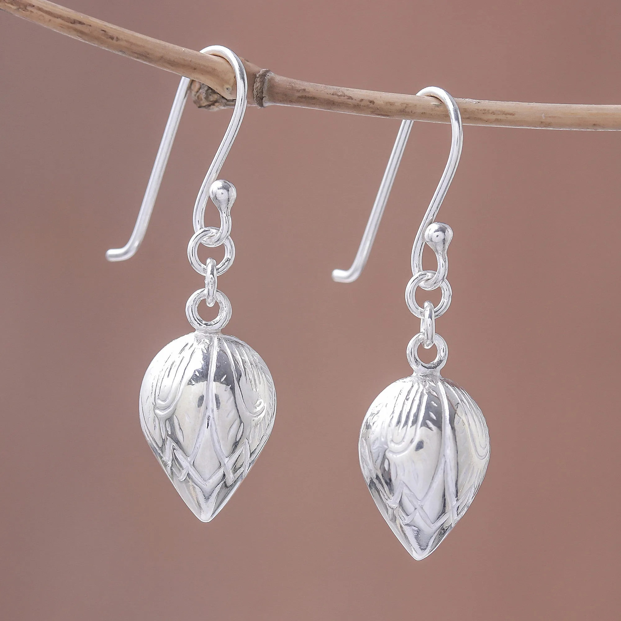 Adorable Lotus Lotus Bud Sterling Silver Dangle Earrings from Thailand