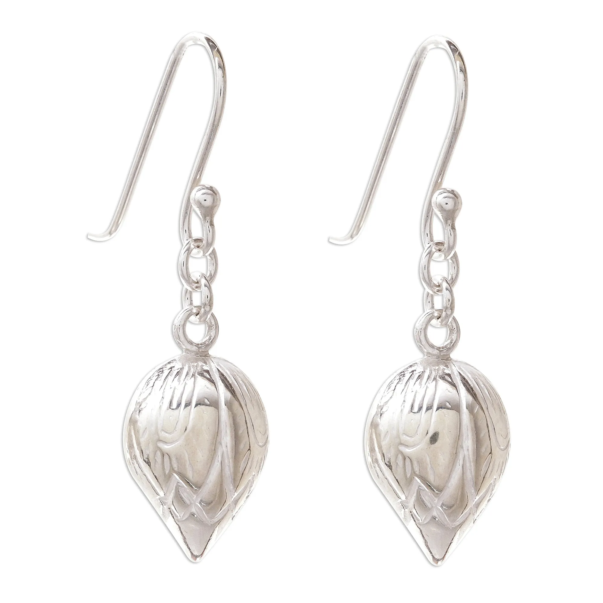 Adorable Lotus Lotus Bud Sterling Silver Dangle Earrings from Thailand