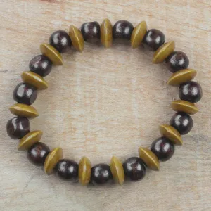 Adukrom Beauty Dark Brown Wood Beaded Stretch Bracelet from Ghana