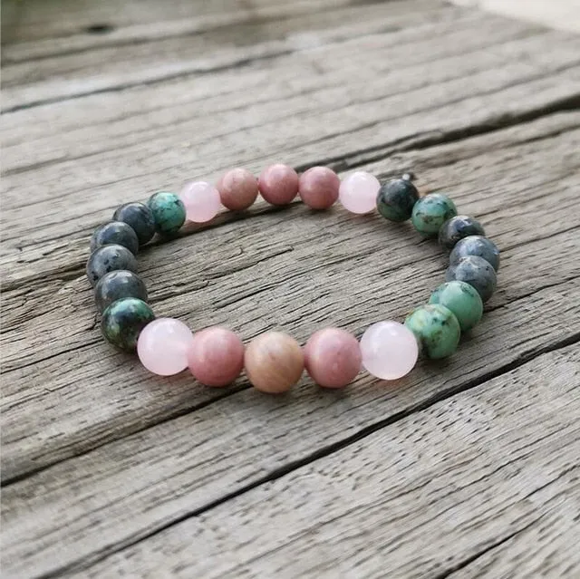 African Turquoise & Rose Quartz Bracelet