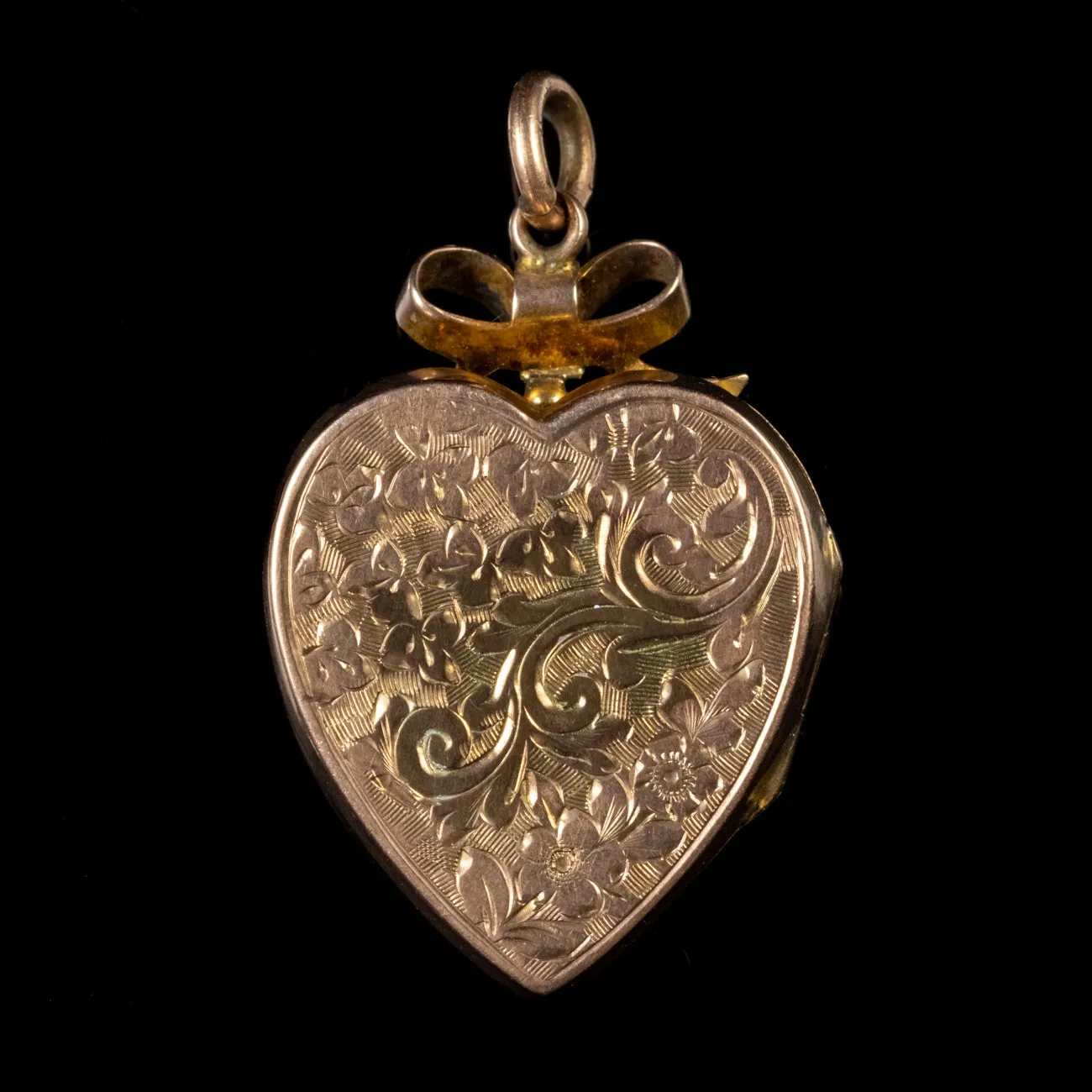 Antique Edwardian 9Ct Rose Gold Forget Me Not Heart Locket Circa 1910