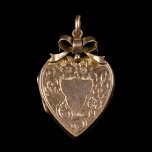 Antique Edwardian 9Ct Rose Gold Forget Me Not Heart Locket Circa 1910