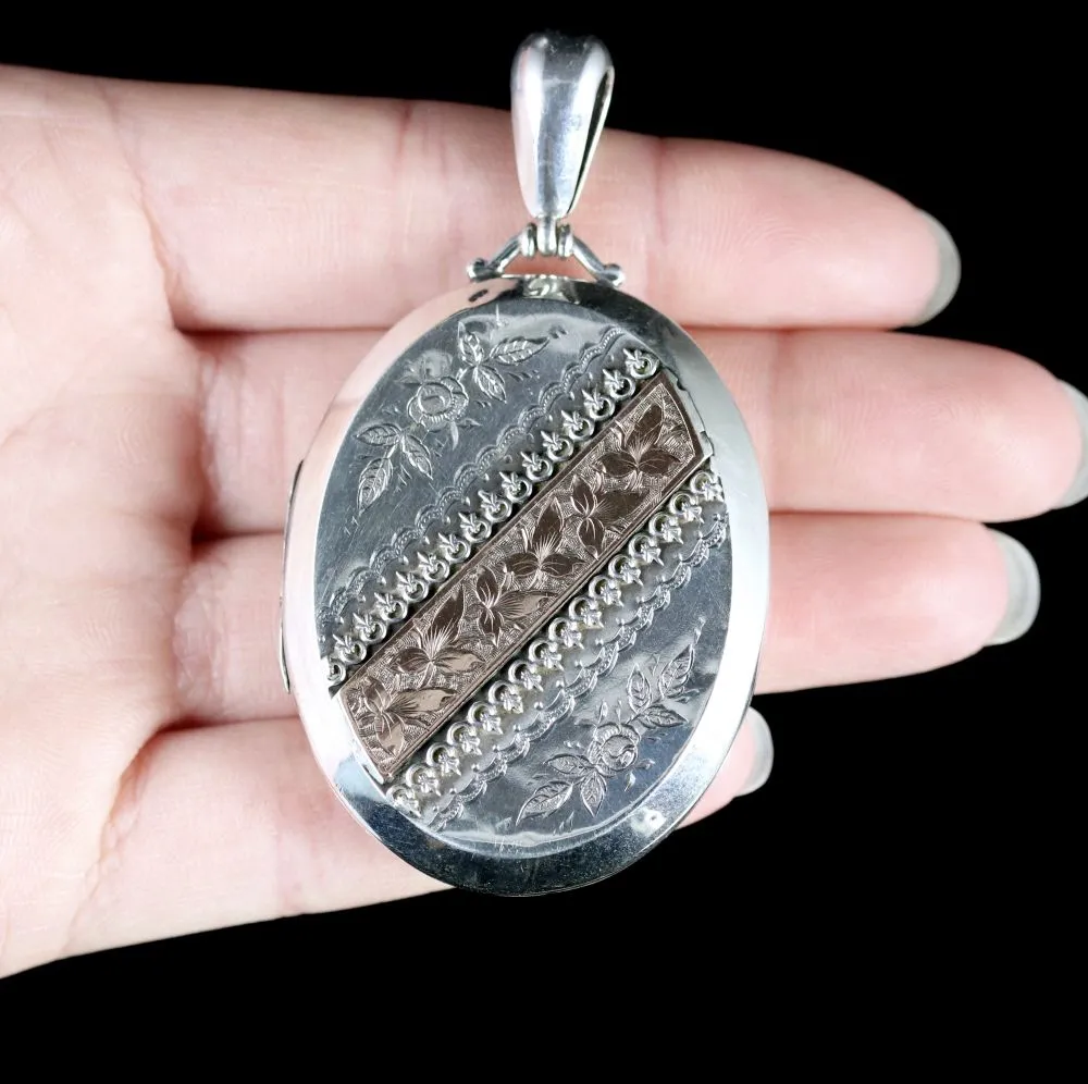 Antique Silver Gold Victorian Locket Dated 1883