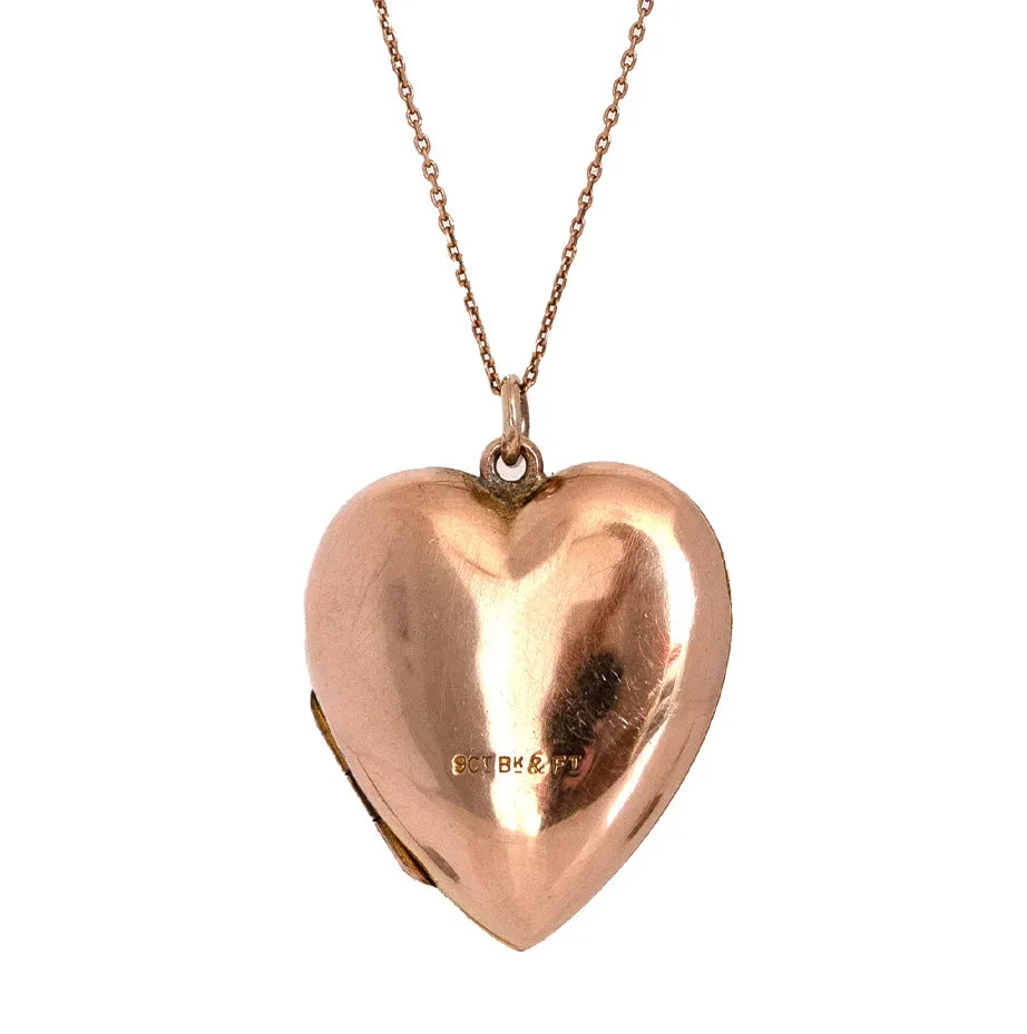 Antique Victorian 9ct Rose Gold Heart Locket Necklace