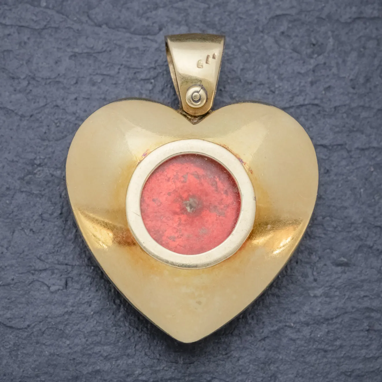 Antique Victorian Ruby Diamond Red Guilloche Enamel Heart Pendant Locket 18Ct Gold