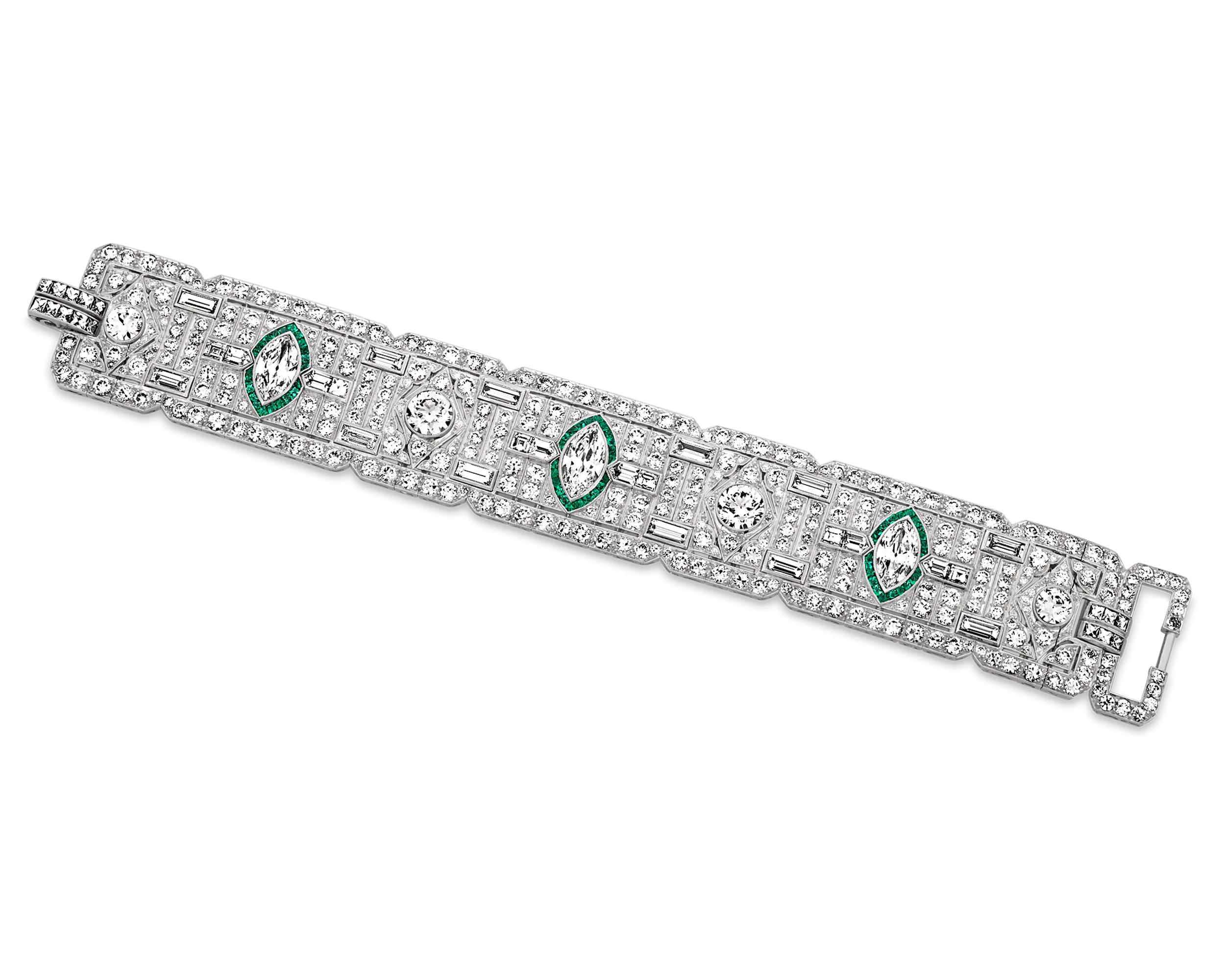 Art Deco Diamond and Emerald Bracelet