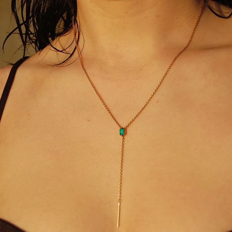 Baguette Lariat, Green Onyx, Gold