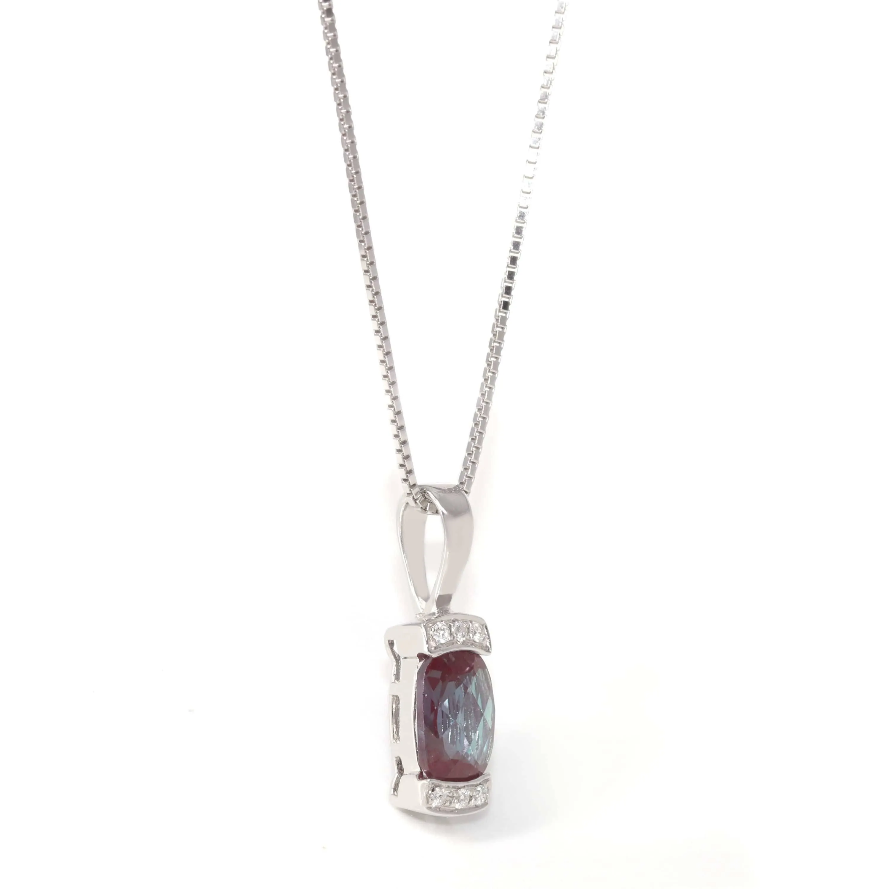 Baikalla™ 14k Classic White Gold Lab Created Alexandrite Necklace W/Diamonds