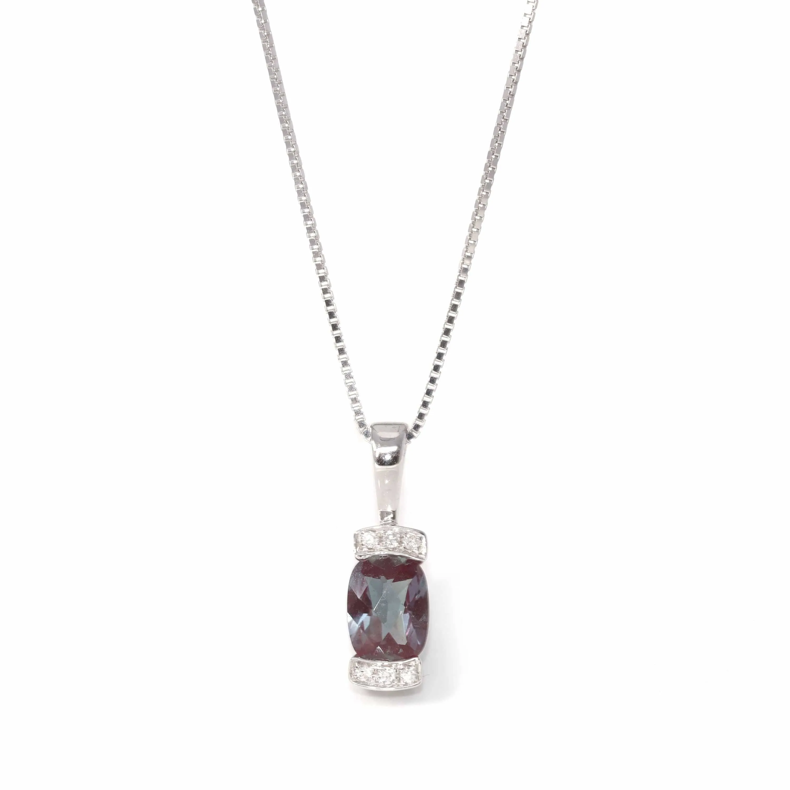 Baikalla™ 14k Classic White Gold Lab Created Alexandrite Necklace W/Diamonds