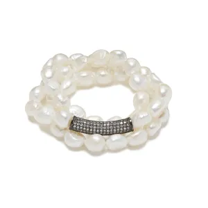 Bar Bracelet - white pearl / silver