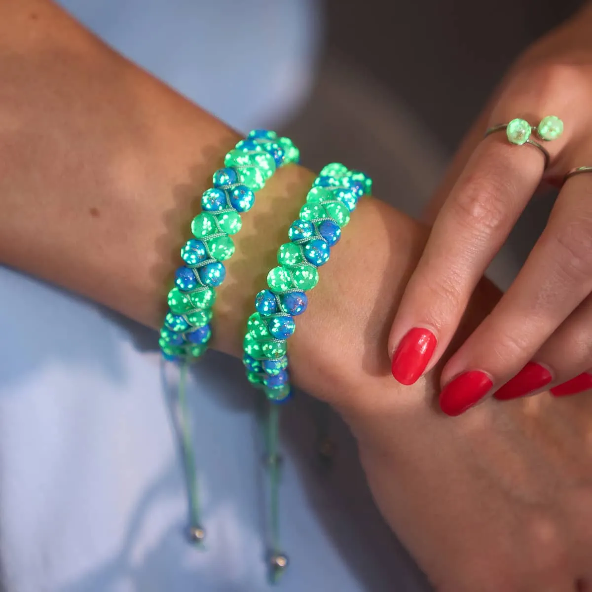 Beautiful Day | Cobalt x Cactus | Double Firefly Glass Bracelet