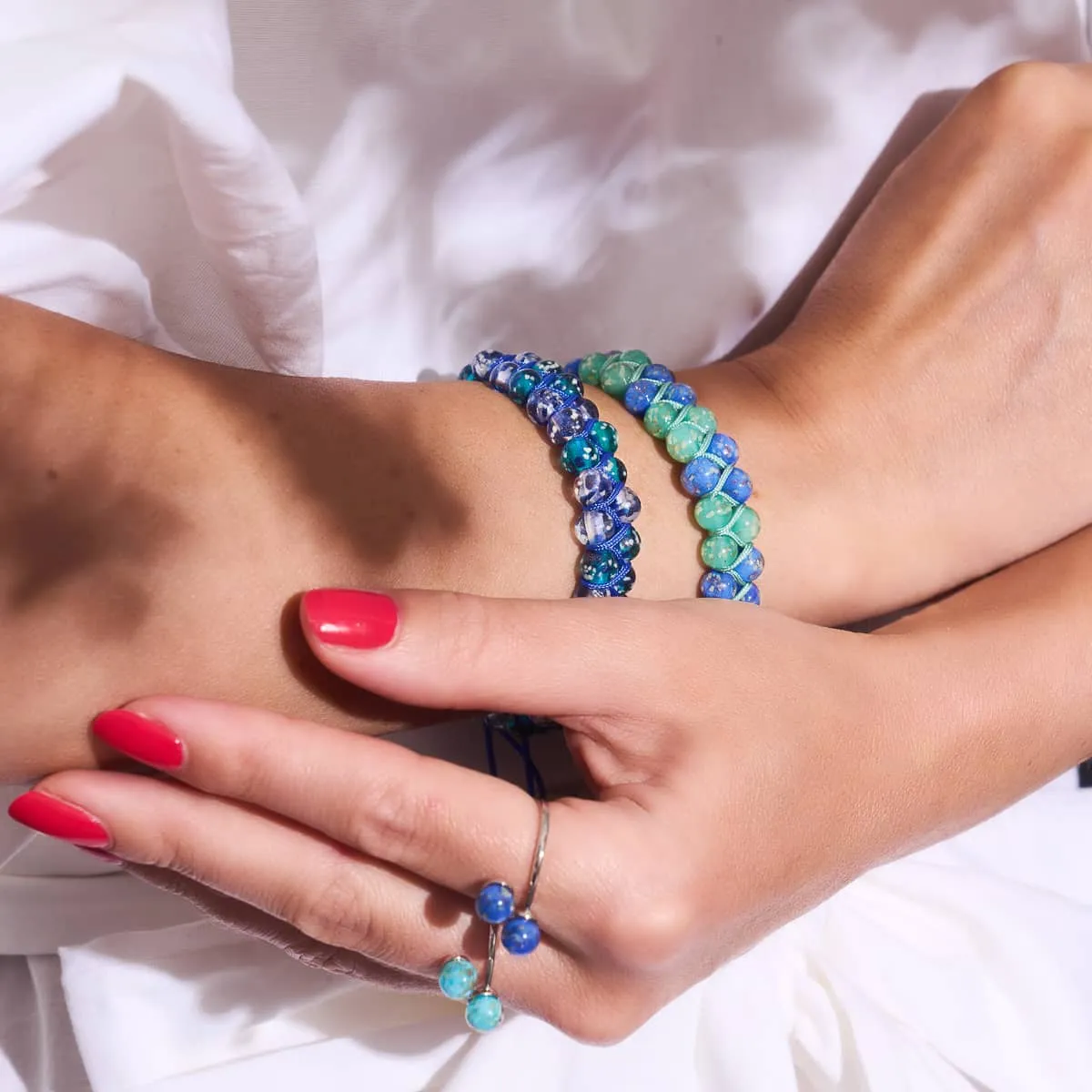 Beautiful Day | Cobalt x Cactus | Double Firefly Glass Bracelet