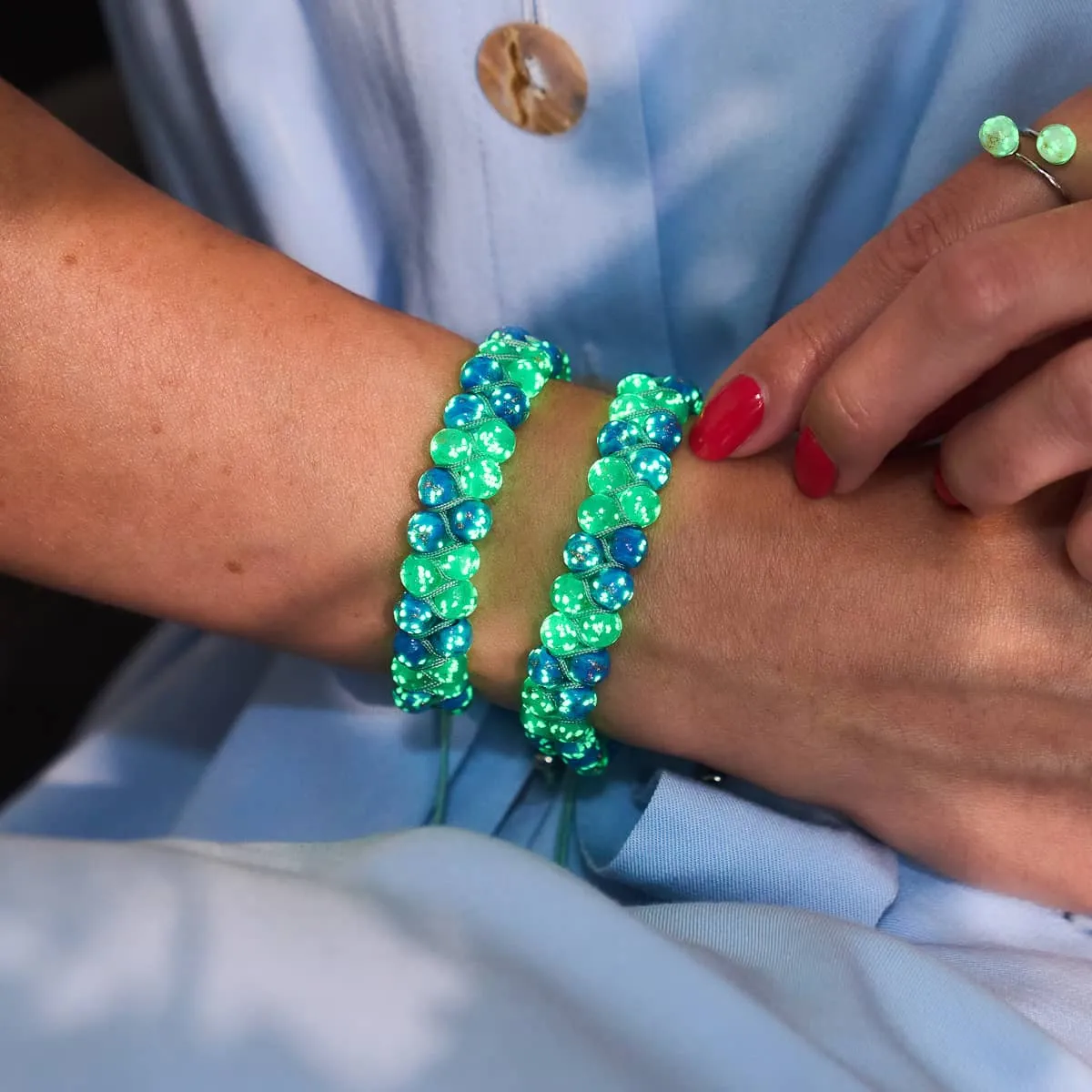 Beautiful Day | Cobalt x Cactus | Double Firefly Glass Bracelet