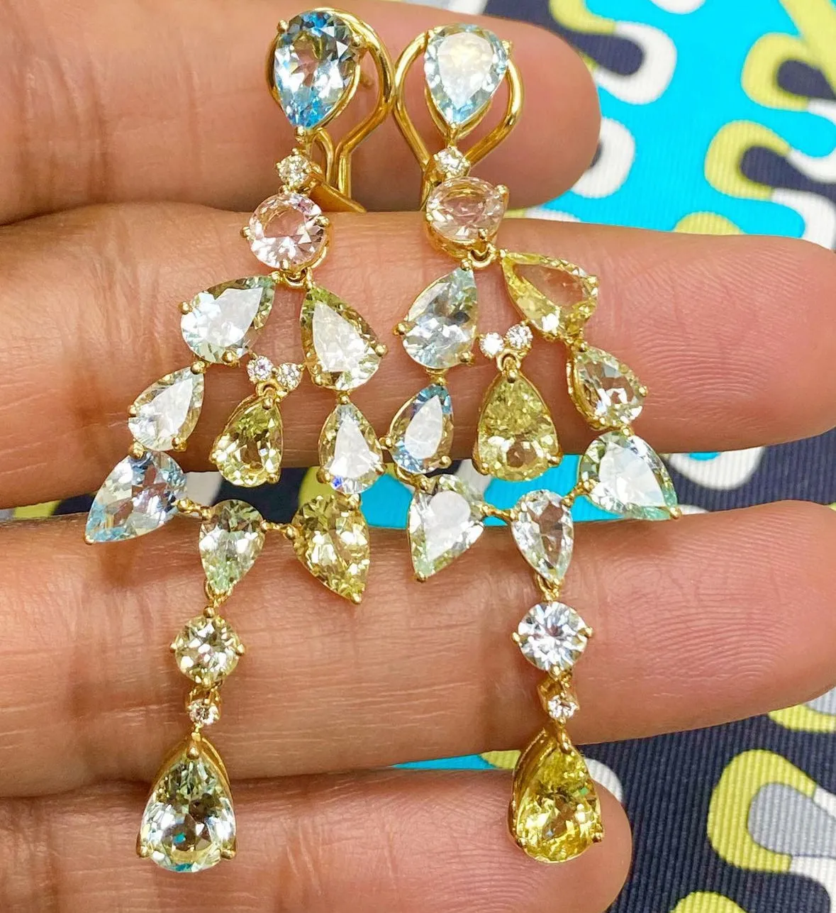 Beryl and Aquamarine Chandelier Earrings