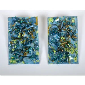 Blue Confetti Rectangular Earrings