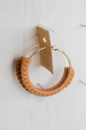 Brown Leather Braid Hoop