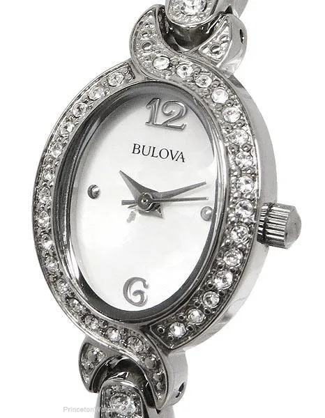 Bulova Ladies Petite Crystal Dress Watch - Stainless Steel - Mother of Pearl