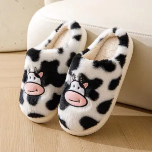 Cartoon Cow Cotton Slippers Indoor Non-slip Warm House Shoes Winter