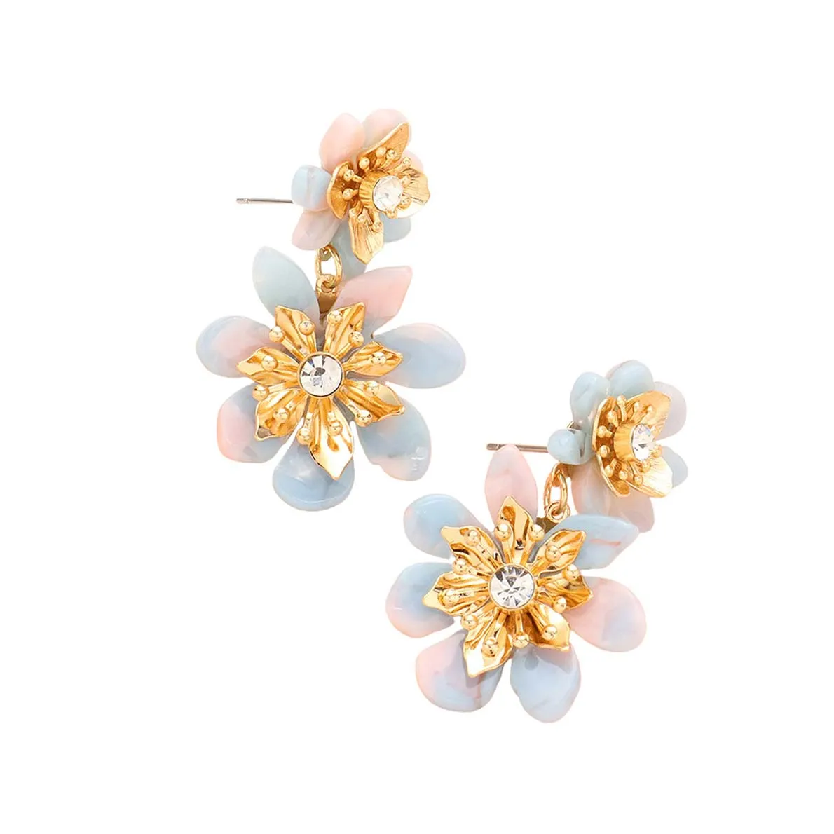 Celluloid Acetate Double Flower Link Dangle Earrings